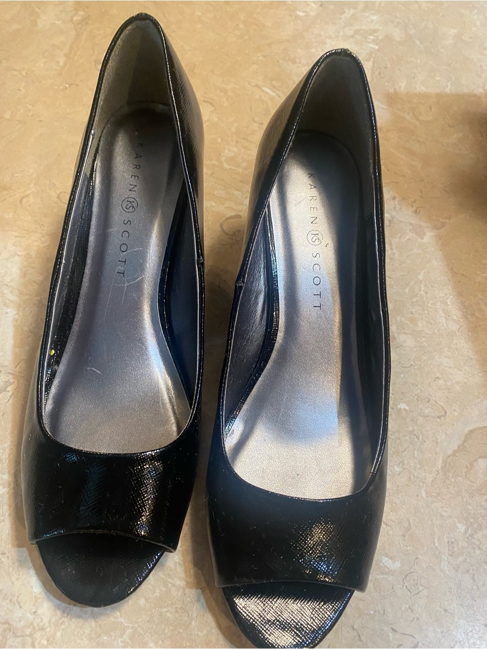 Karen Scott Black Patent Peep-Toe Pumps